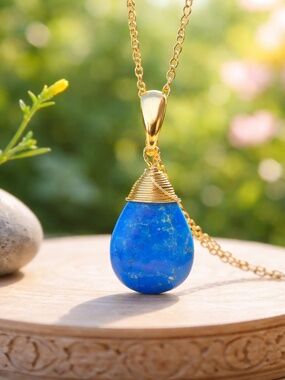 Rare Gem Natural Blue Ceruleite Pendant 14K Gold Filled , Healing Gem, Neon Blue